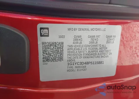 2023 Chevrolet Corvette Stingray Rwd 3Lt из США, поврежденный, VIN 1G1YC3D48P5115881